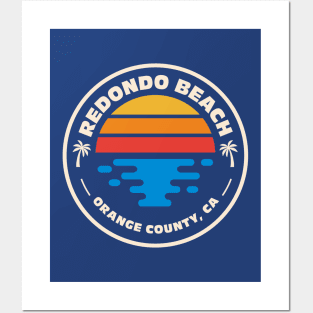 Retro Redondo Beach Orange County California Vintage Beach Surfing Emblem Posters and Art